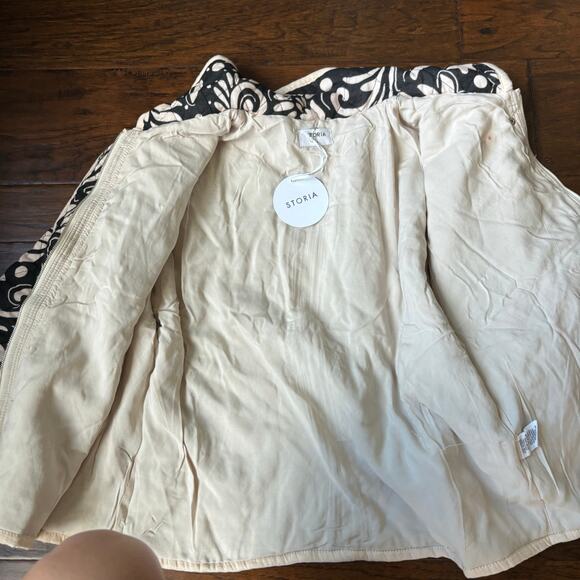 NWT Storia Quilted Jacket Sz M Paisley Printed Black Beige Grannycore - Picture 10 of 11